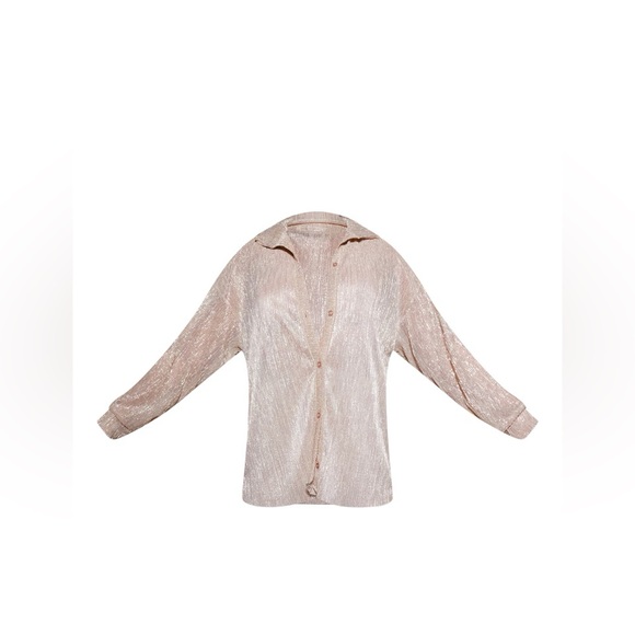 NUDE SHEER FOIL PLISSE WIDE LEG PANTS + NUDE SHEER FOIL PLISSE OVERSIZED SHIRT - Picture 5 of 6